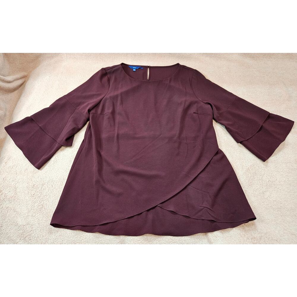 Apt. 9 Women's Burgundy Tiered Bell Sleeve Wrap Front Blouse Size XXL
